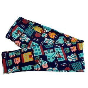 1416 LuLaRoe Leggings Size OS Blue and Yellow House Architecture Print N…